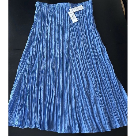 New Eileen Fisher Crushed Silk A-Line Midi Skirt sz L Blue Ultramarine NWT $198